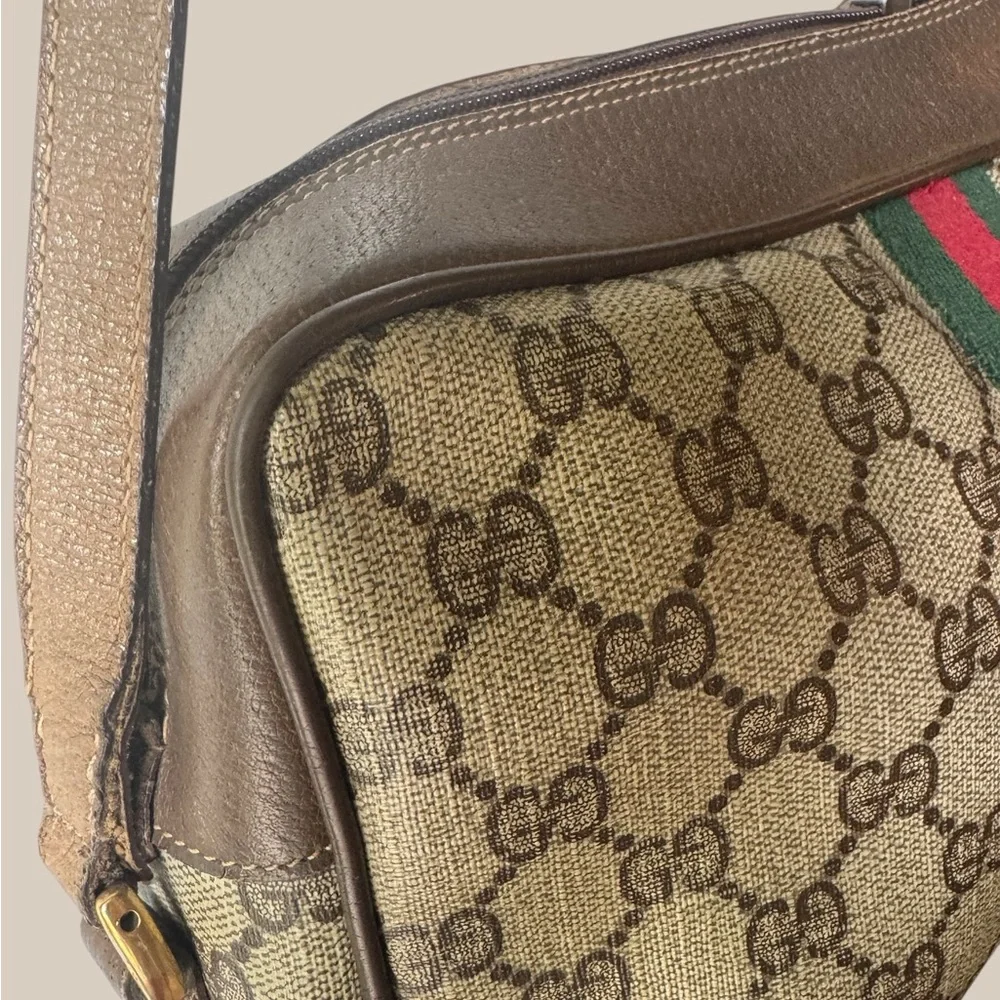 Gucci Beige/Brown GG Canvas Crossbody with Green-Red Web Stripe